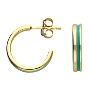 Gold and Turquoise enamel hoop earrings