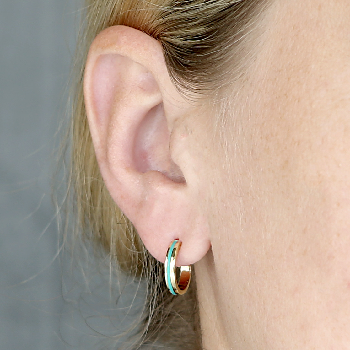 Gold and Turquoise enamel hoop earrings