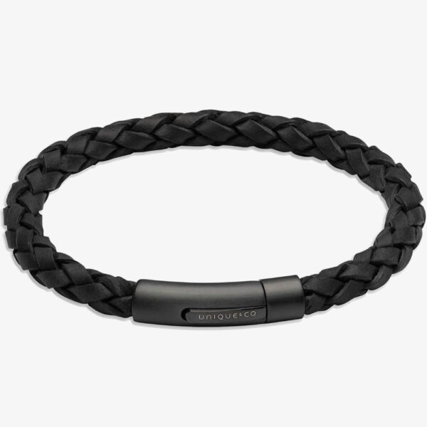 Mens black leather bracelet