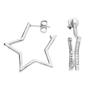 Cubic Zirconia sparkling Star hoops stud earrings