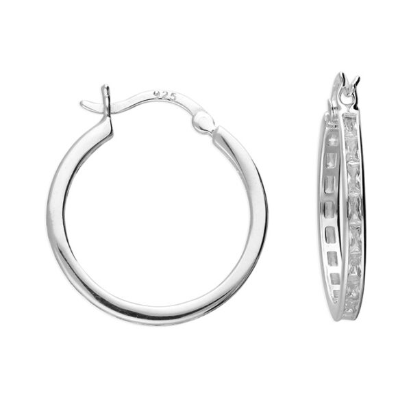 Slim Creole Sterling Silver hoop earrings with cubic zirconia stones